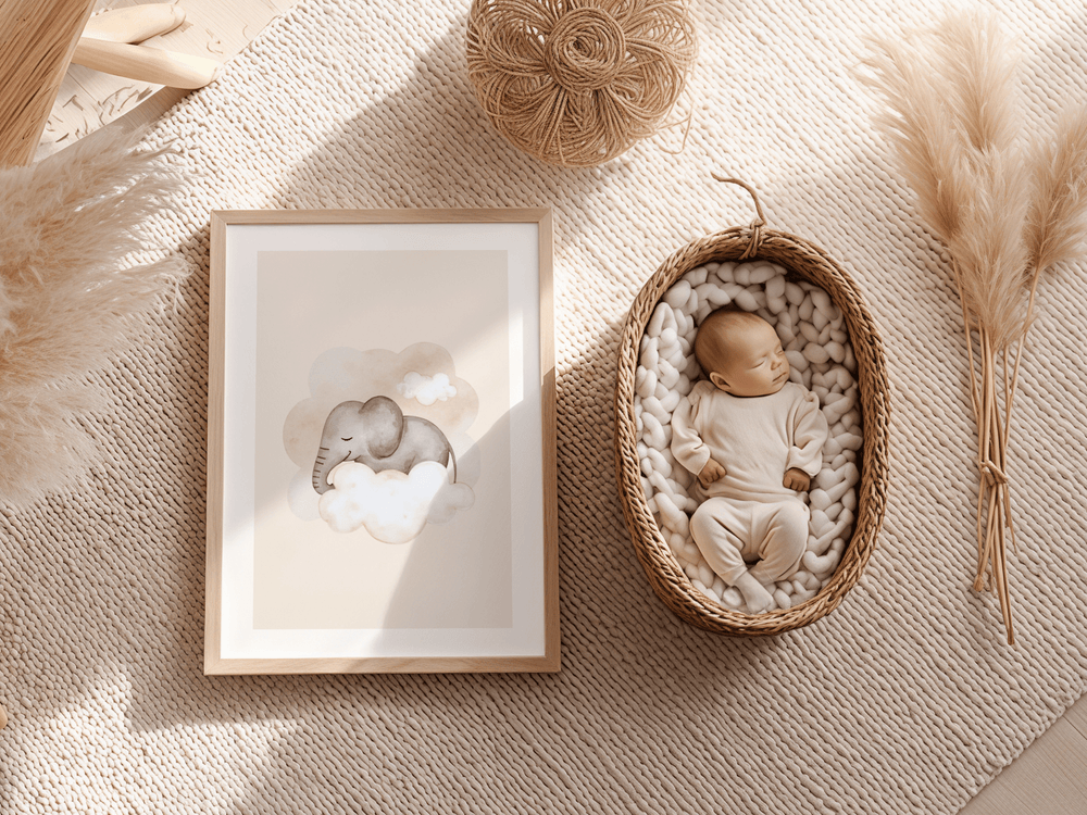 Baby Olifant Wolken - Babykamer Poster of Canvas wanddecoratie