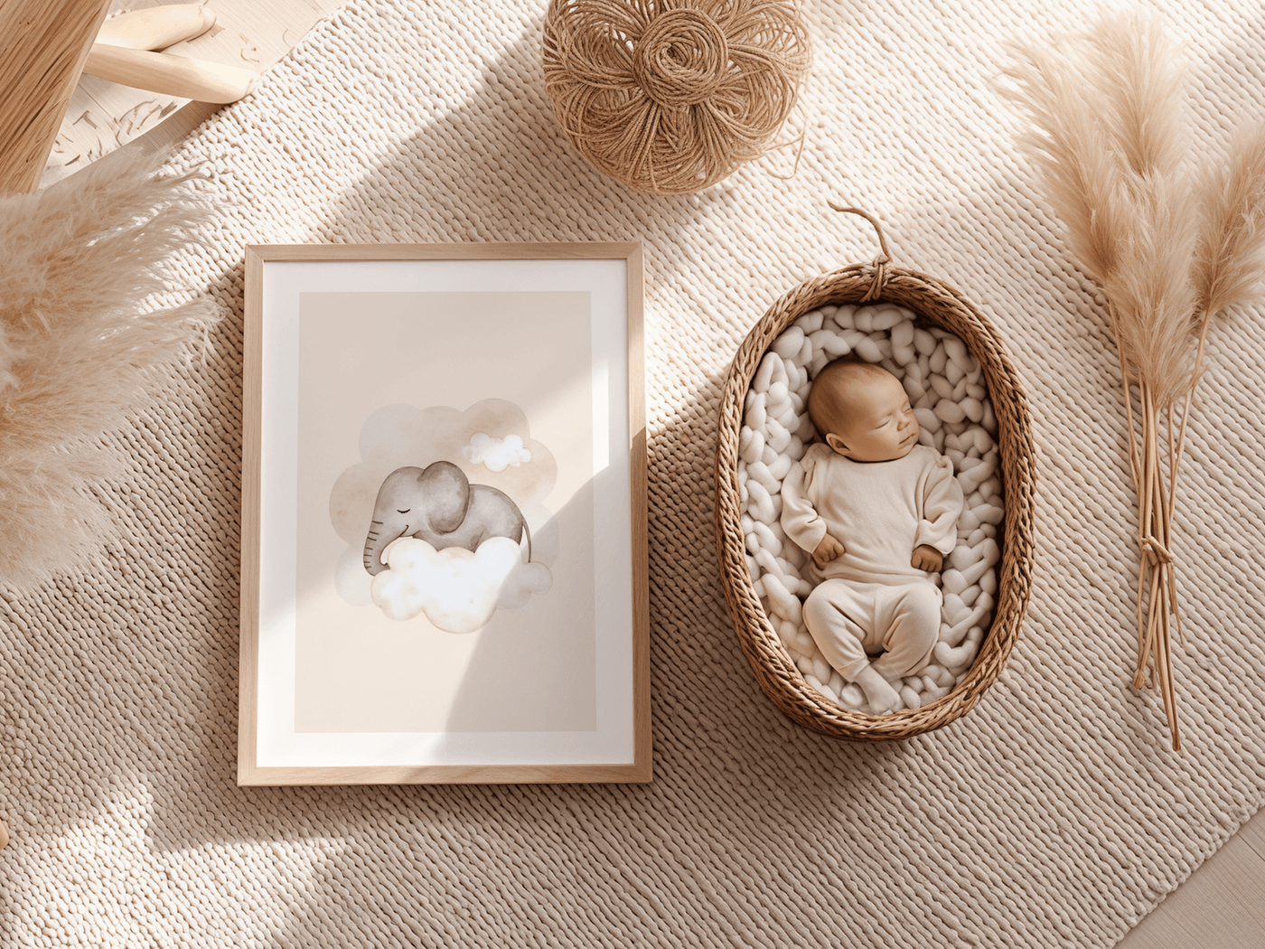 Baby Olifant Wolken - Babykamer Poster of Canvas wanddecoratie