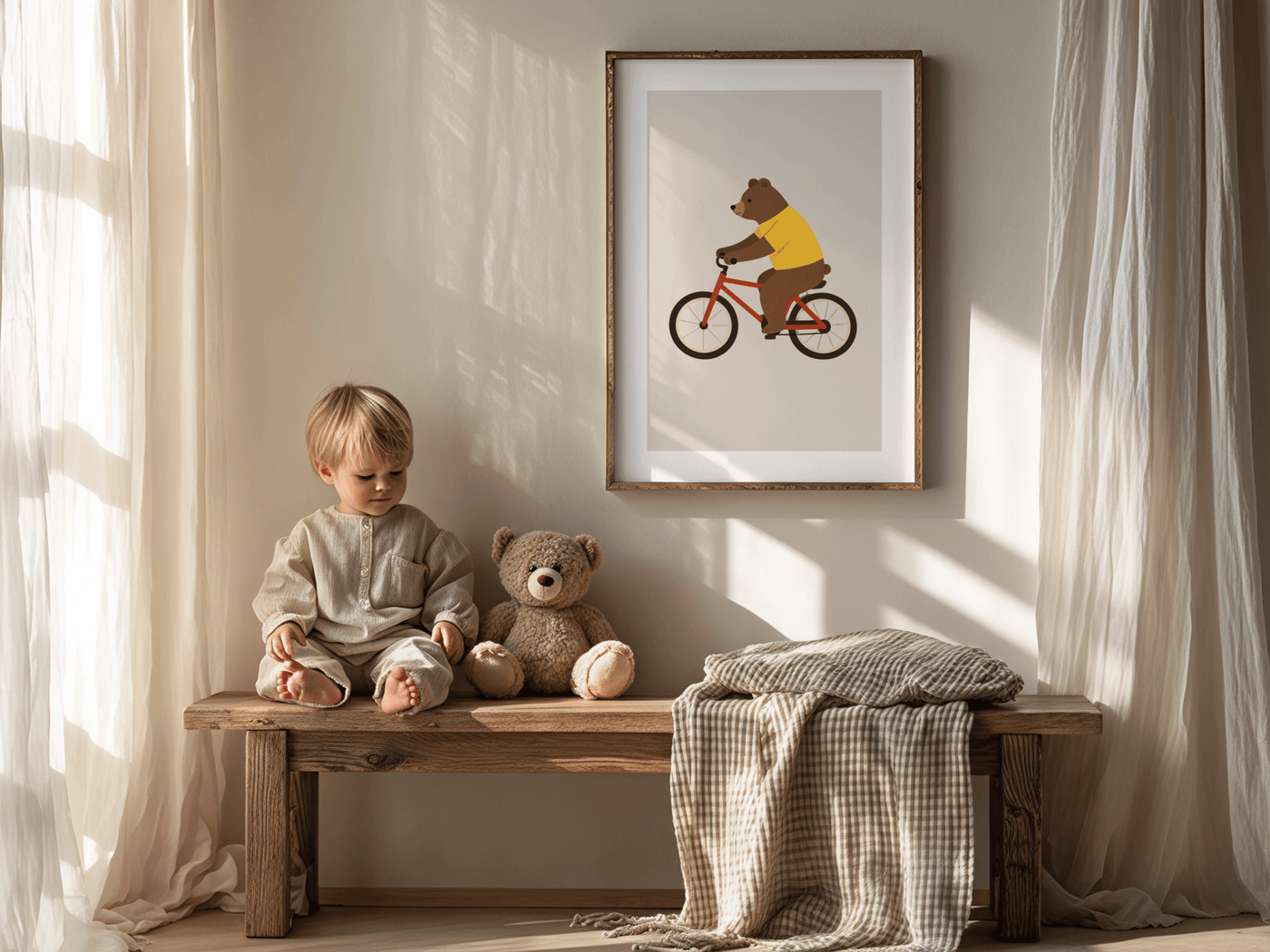 Beer op Fiets - Babykamer Poster of Canvas wanddecoratie