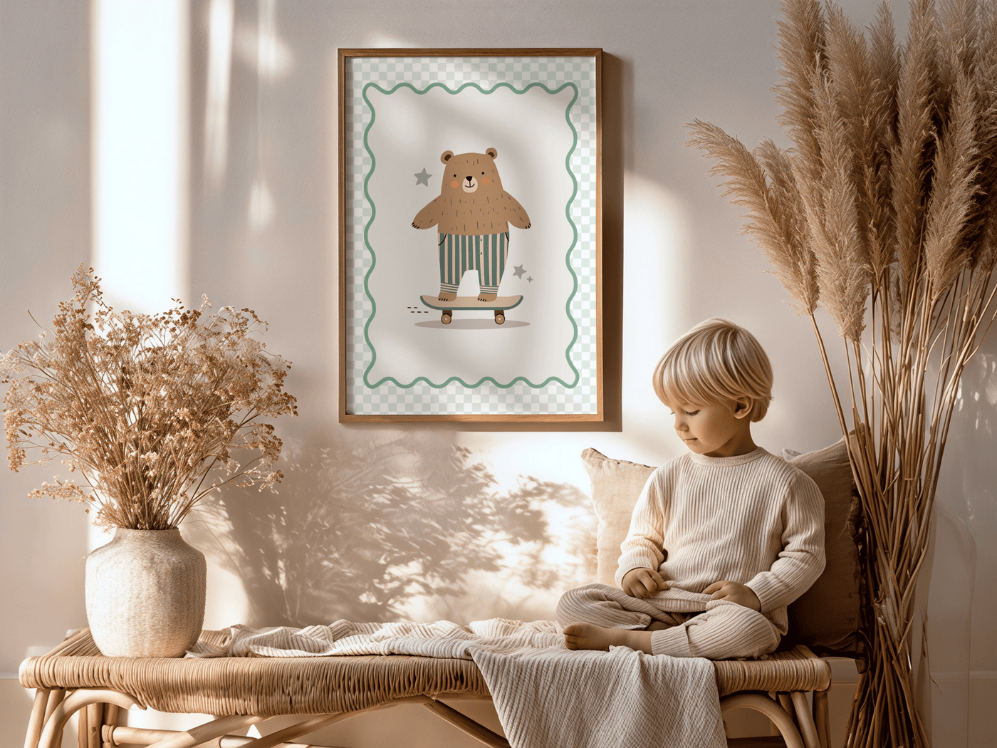 Beer op Skateboard - Kinderkamer Poster of Canvas wanddecoratie