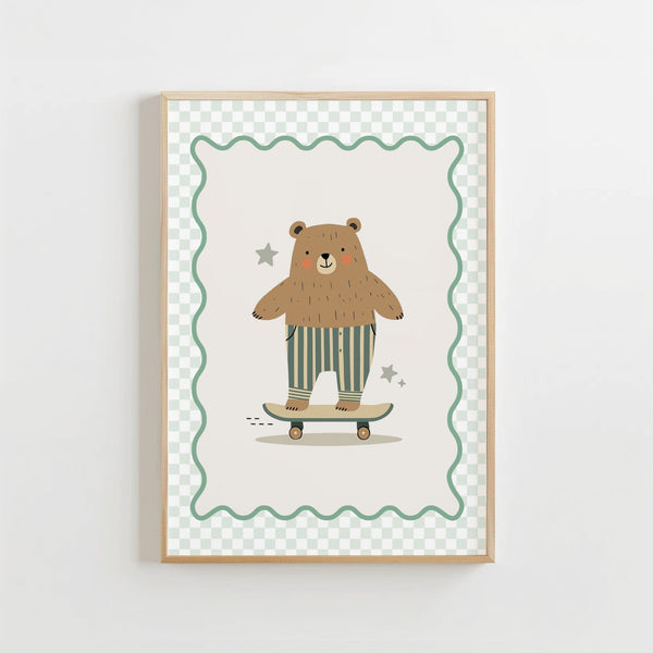 Beer op Skateboard - Kinderkamer Poster of Canvas wanddecoratie