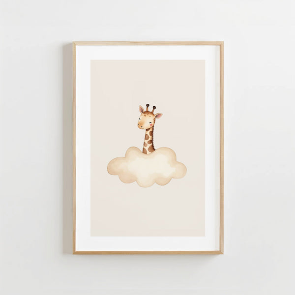 Giraffe uit Wolk - Babykamer Poster of Canvas wanddecoratie