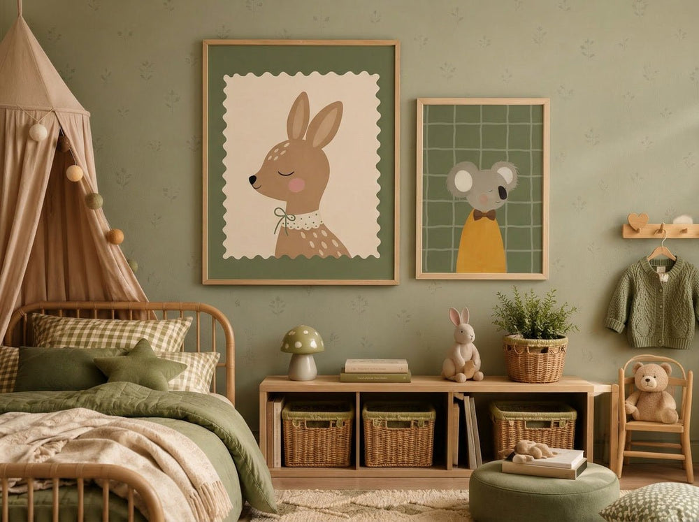 Hertje Poster Kinderkamer | Groen Bosdieren Poster of Canvas wanddecoratie