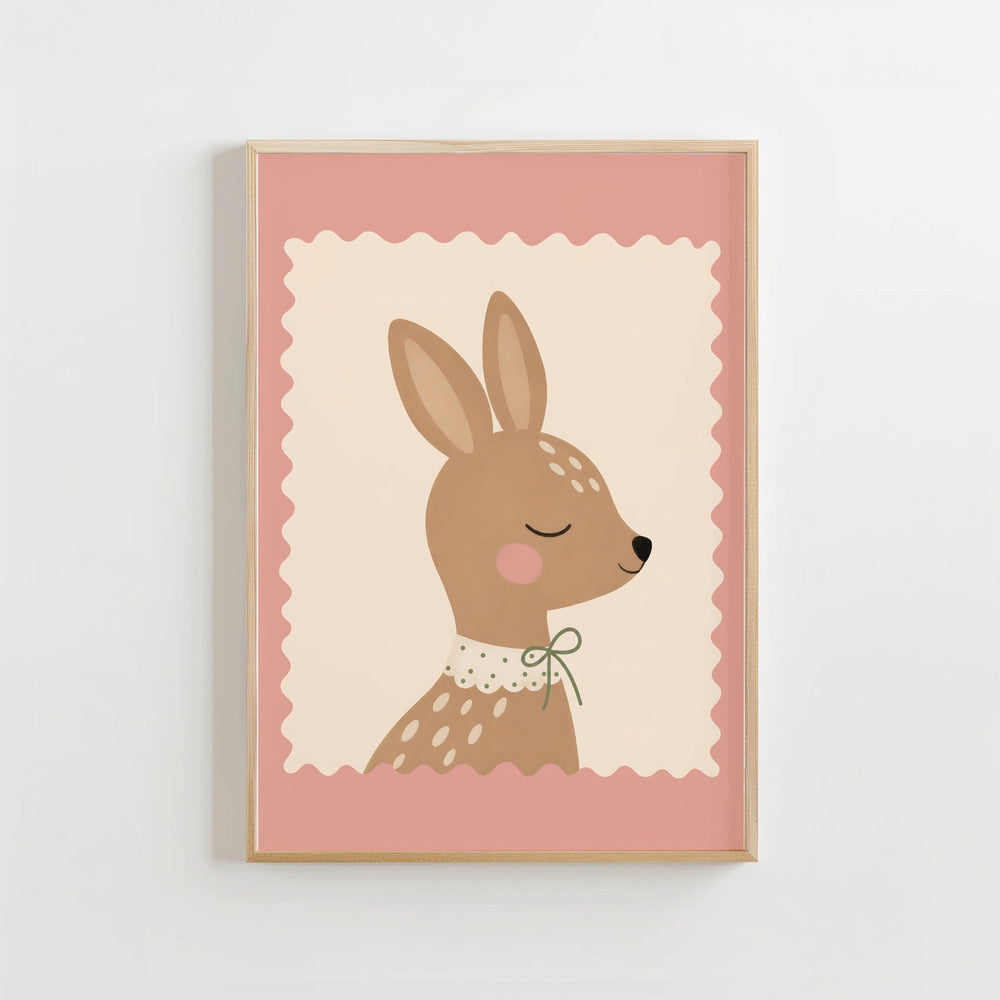 Hertje Poster Kinderkamer | Roze Bosdieren Poster of Canvas wanddecoratie