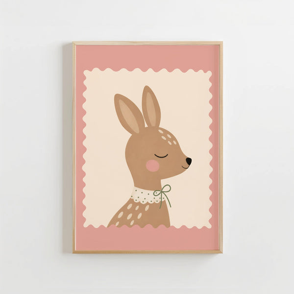 Hertje Poster Kinderkamer | Roze Bosdieren Poster of Canvas wanddecoratie