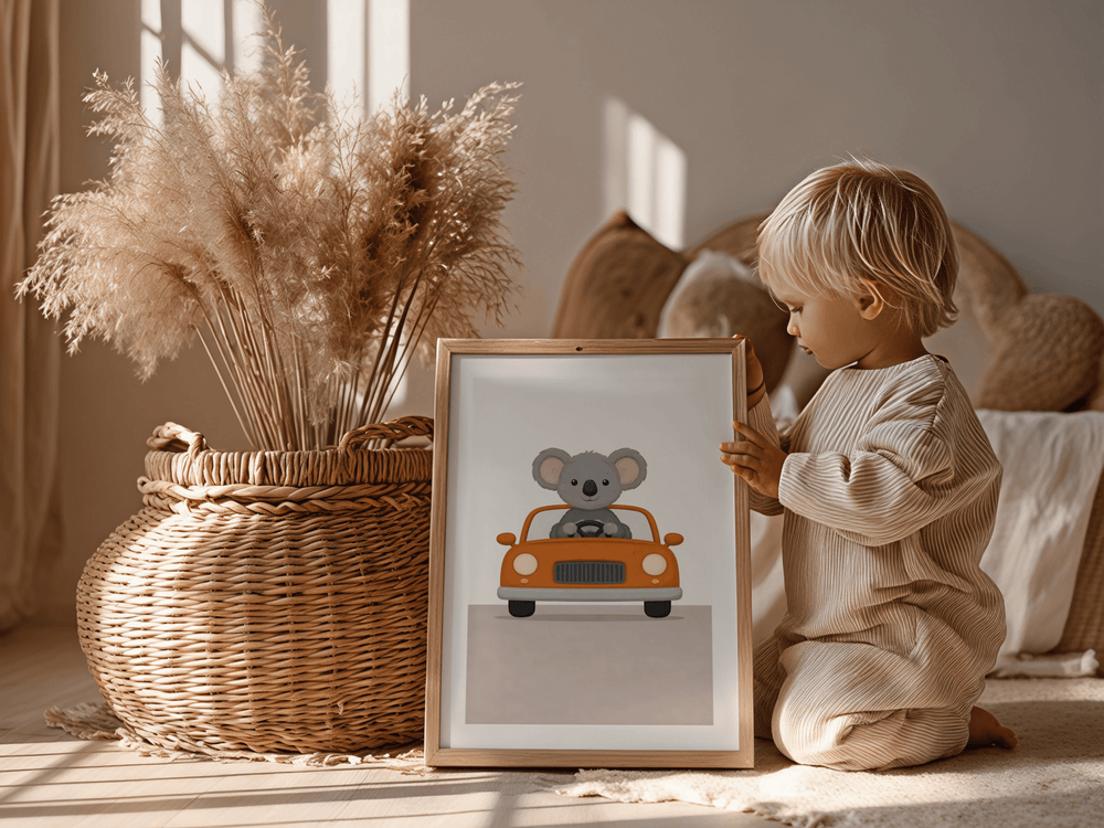 Koala Auto - Babykamer Poster of Canvas wanddecoratie