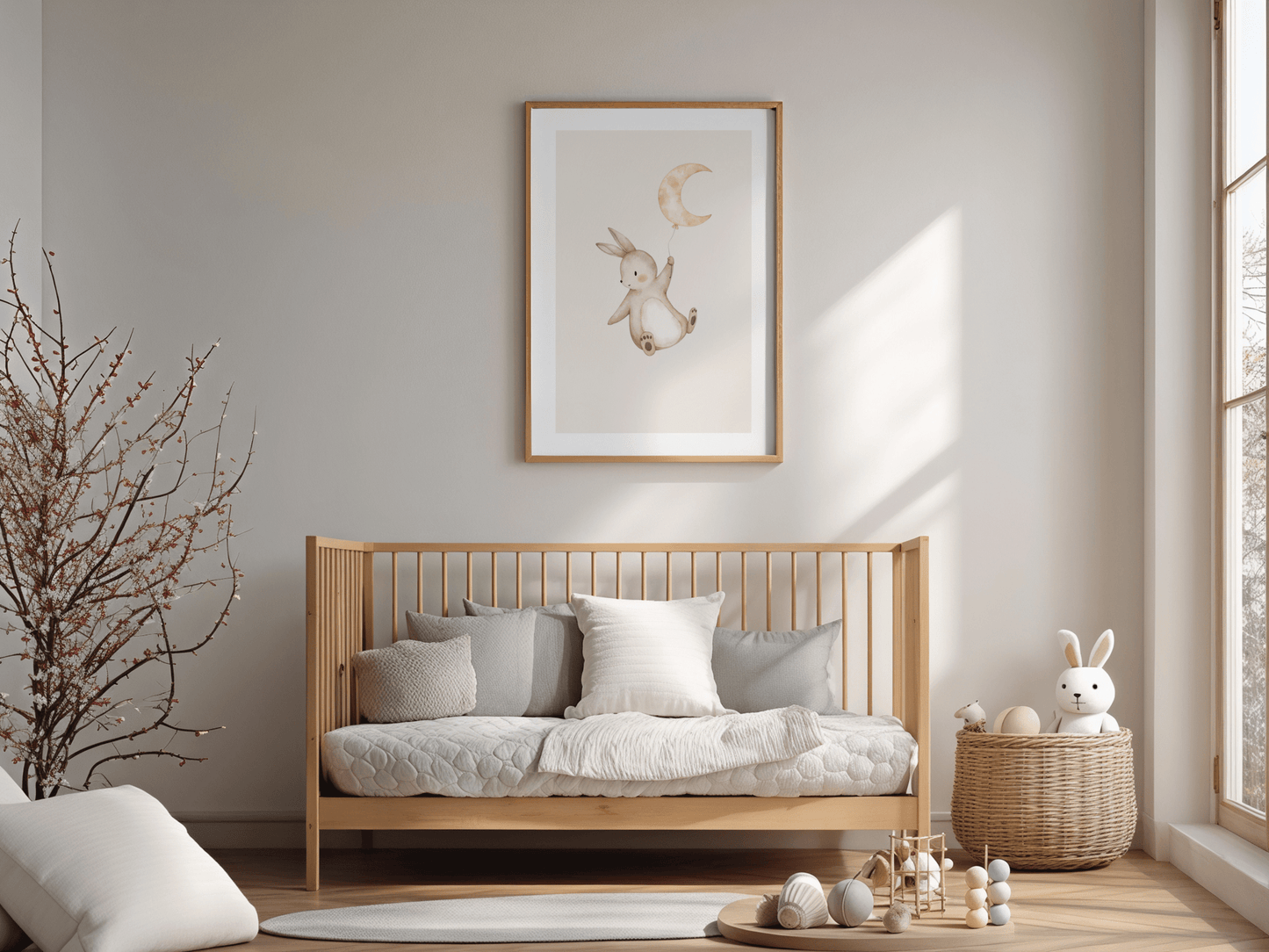 Konijn Maan Ballon - Babykamer Poster of Canvas wanddecoratie
