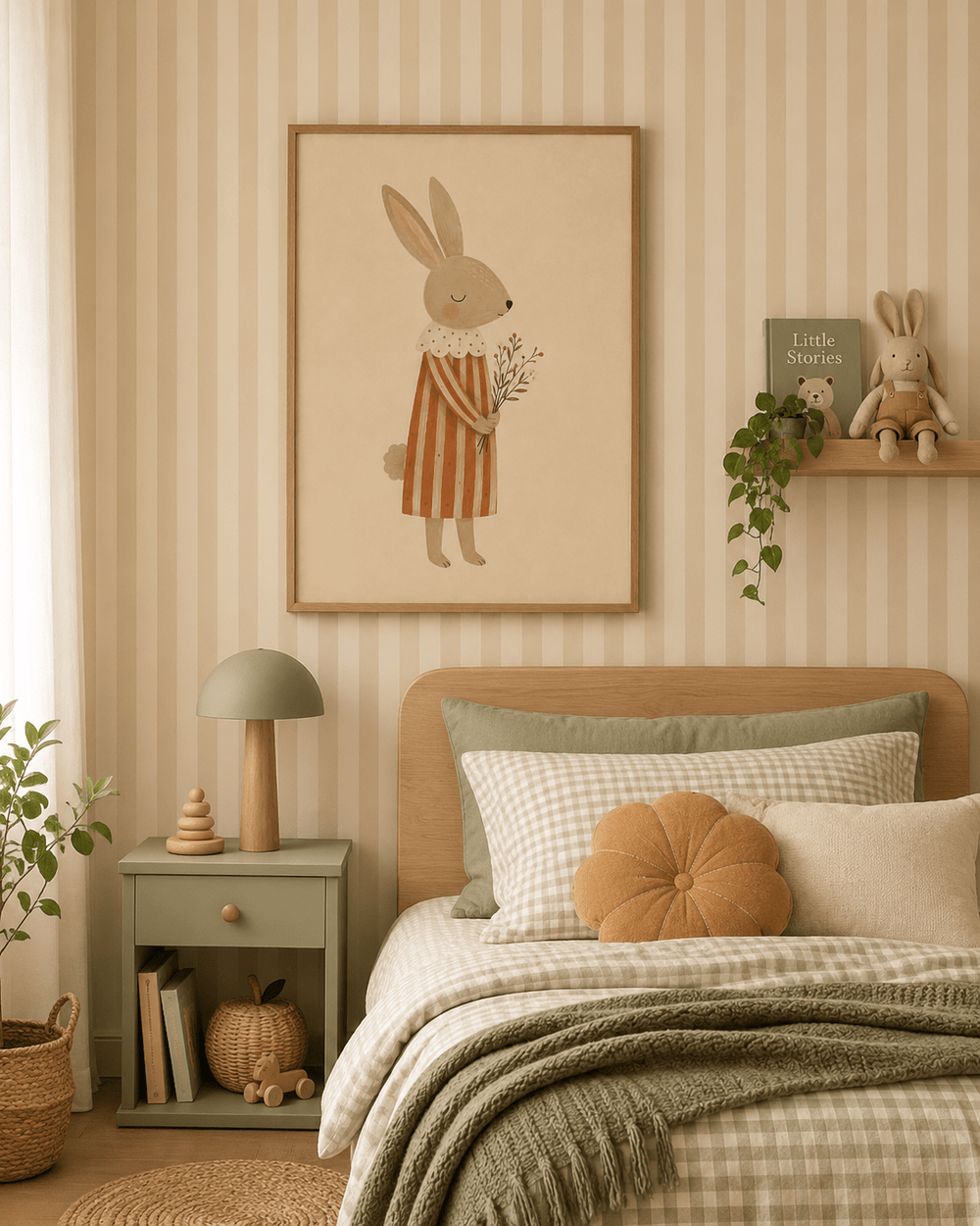 Konijn met Bloemen Poster Kinderkamer | Lieve Bosdieren Poster of Canvas wanddecoratie