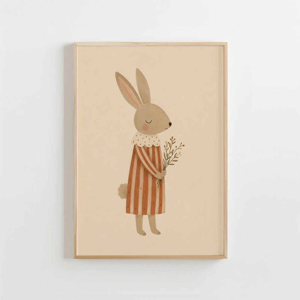 Konijn met Bloemen Poster Kinderkamer | Lieve Bosdieren Poster of Canvas wanddecoratie