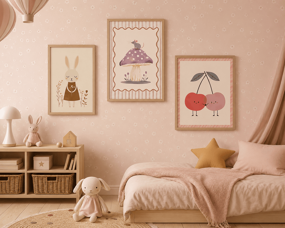 Konijn met Veldbloemen Poster Kinderkamer | Lieve Bosdieren Poster of Canvas wanddecoratie