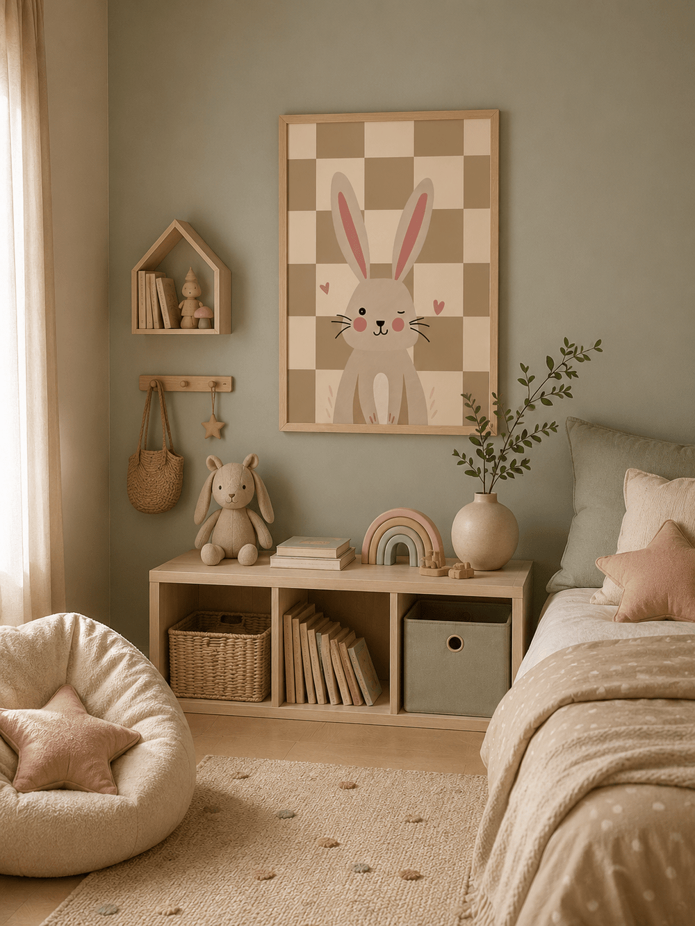Konijn Poster Kinderkamer | Vrolijke Bosdieren Poster of Canvas wanddecoratie