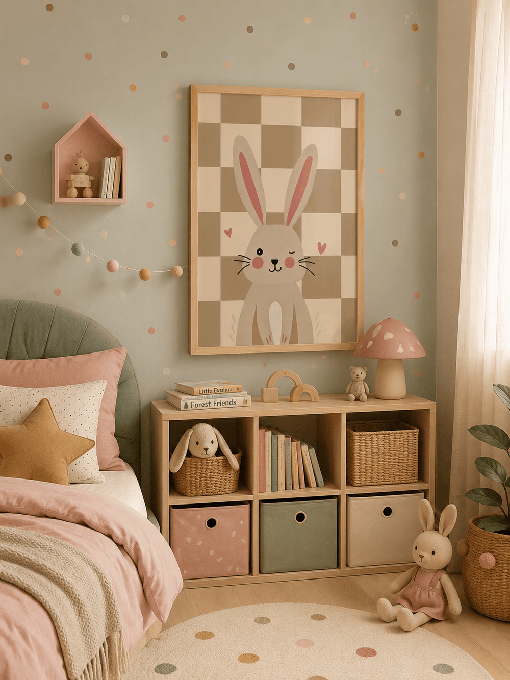 Konijn Poster Kinderkamer | Vrolijke Bosdieren Poster of Canvas wanddecoratie