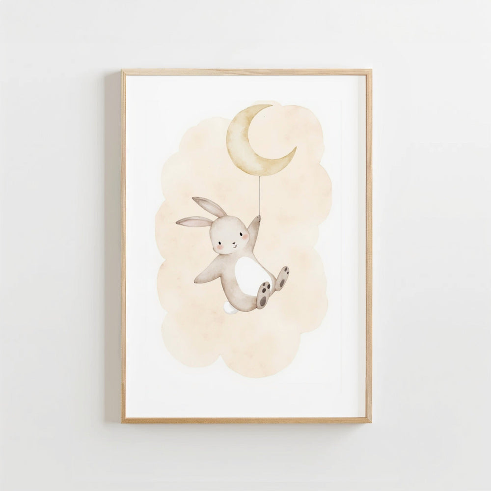 Lief konijn maan - Babykamer Poster of Canvas wanddecoratie