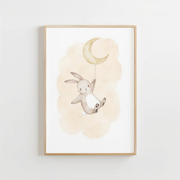 Lief konijn maan - Babykamer Poster of Canvas wanddecoratie