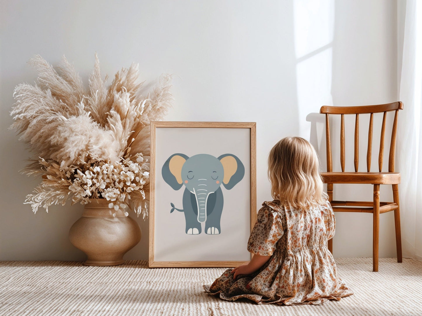 Olifant Poster Babykamer | Neutrale Dierenposter Kinderkamer of Canvas wanddecoratie