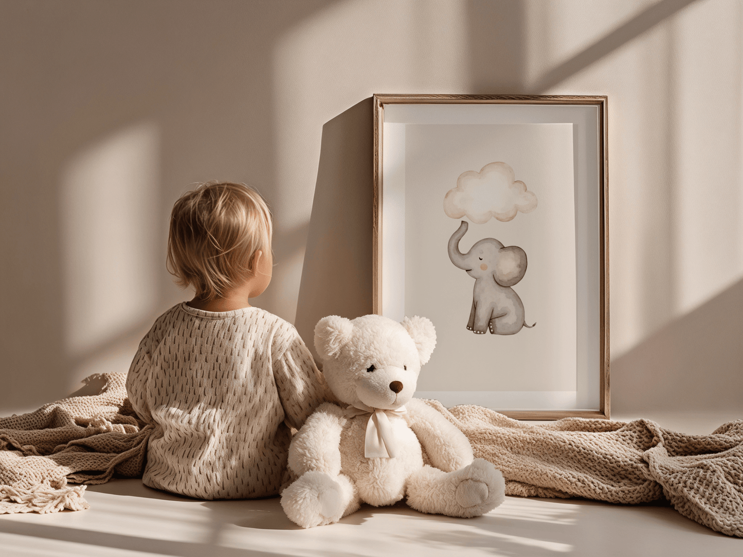 Olifantje met wolk - Babykamer Poster of Canvas wanddecoratie