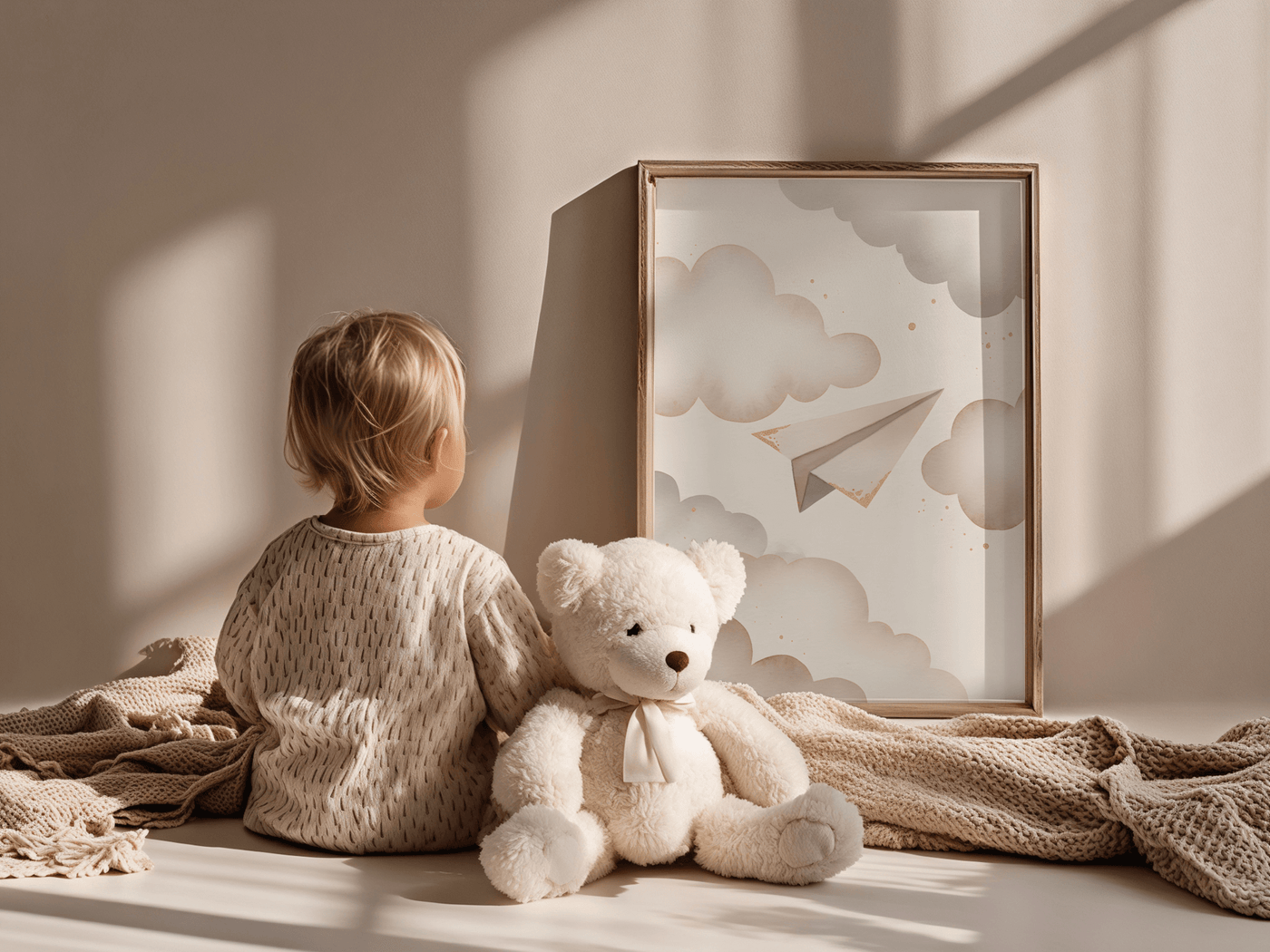 Papieren vliegtuigje - Babykamer Poster of Canvas wanddecoratie