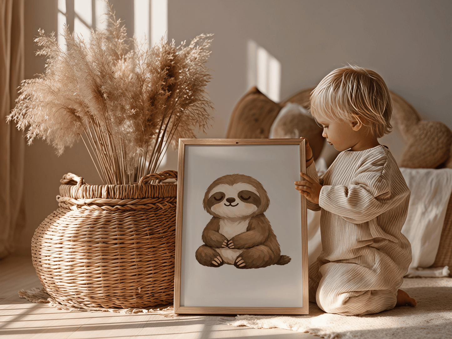 Rustige Luiaard - Babykamer Poster of Canvas wanddecoratie