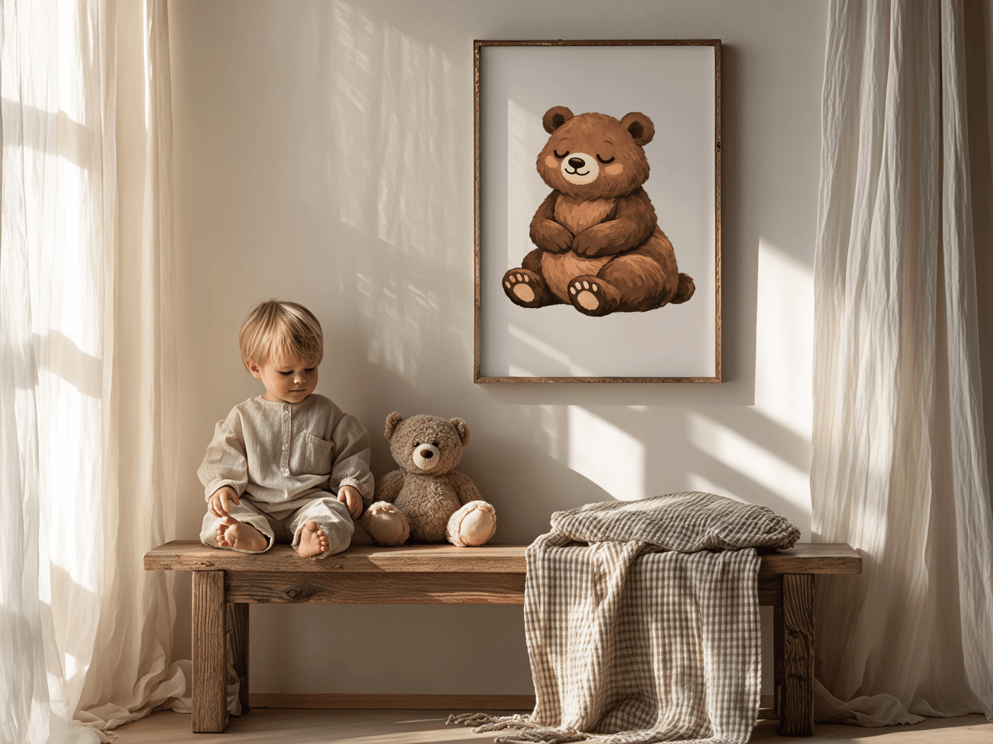 Schattige Beer - Babykamer Poster of Canvas wanddecoratie