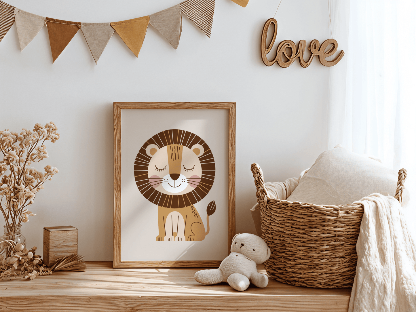 Slapende Leeuw - Kinderkamer Poster of Canvas wanddecoratie
