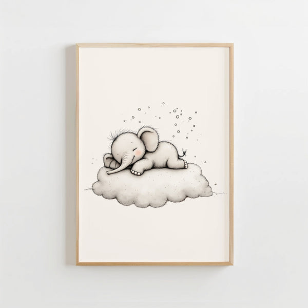 Slapende Olifant - Babykamer Poster of Canvas wanddecoratie