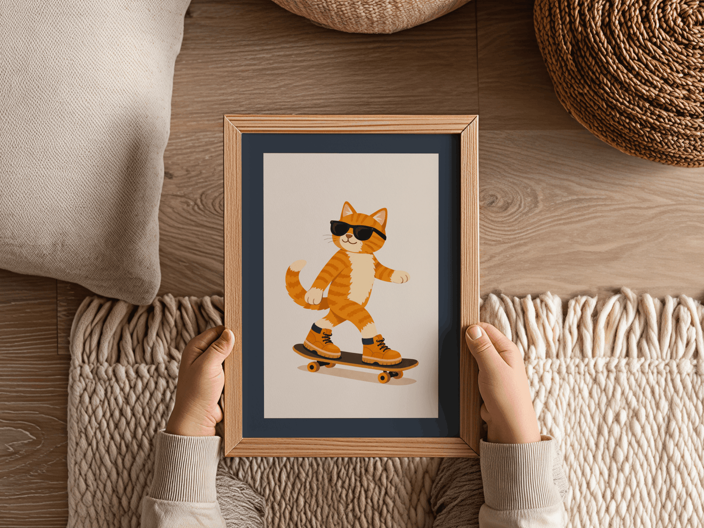 Stoere Skaterkat - Kinderkamer Poster of Canvas wanddecoratie