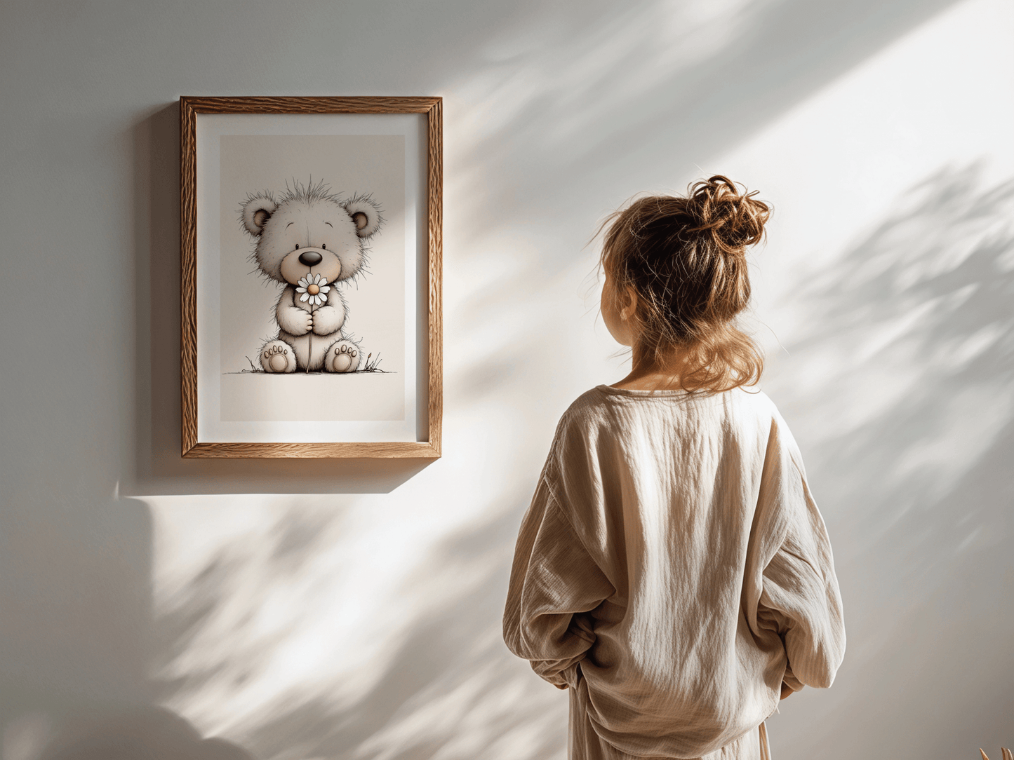 Teddybeer Bloemetje - Kinderkamer Poster of Canvas wanddecoratie
