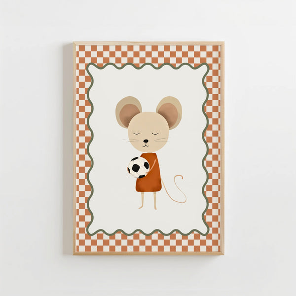 Voetbal Muis Poster Kinderkamer | Stoere Jongenskamer Poster of Canvas wanddecoratie