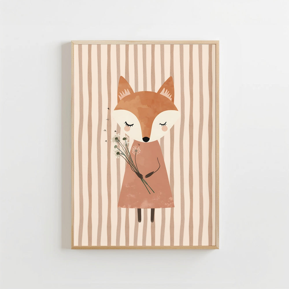 Vos Poster Kinderkamer | Roze Bosdieren Illustratie of Canvas wanddecoratie