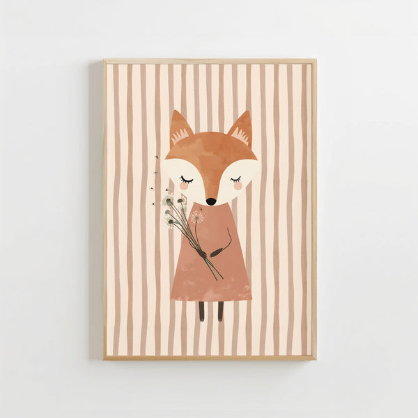 Vos Poster Kinderkamer | Roze Bosdieren Illustratie of Canvas wanddecoratie