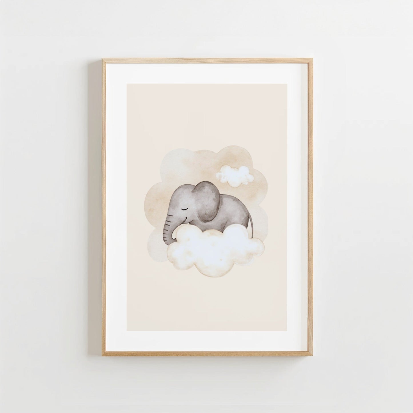 Baby Olifant Wolken - Babykamer Poster of Canvas wanddecoratie