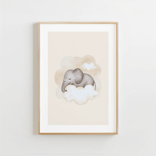 Baby Olifant Wolken - Babykamer Poster of Canvas wanddecoratie