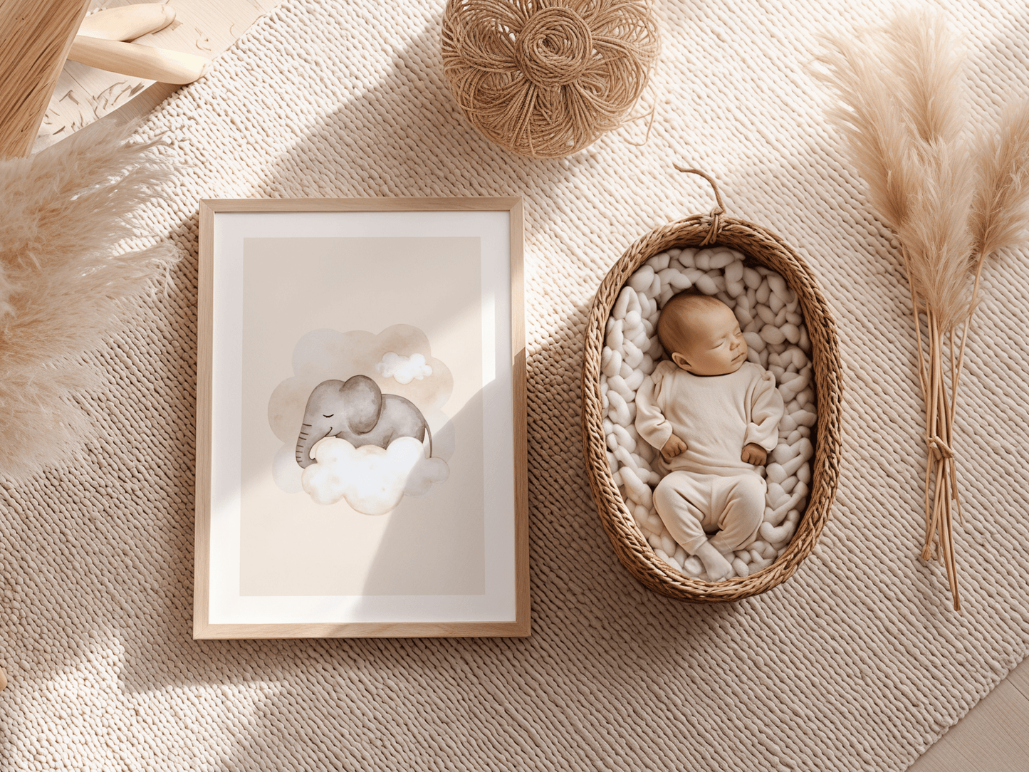 Baby Olifant Wolken - Babykamer Poster of Canvas wanddecoratie