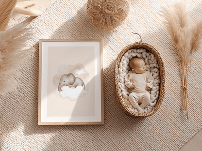 Baby Olifant Wolken - Babykamer Poster of Canvas wanddecoratie