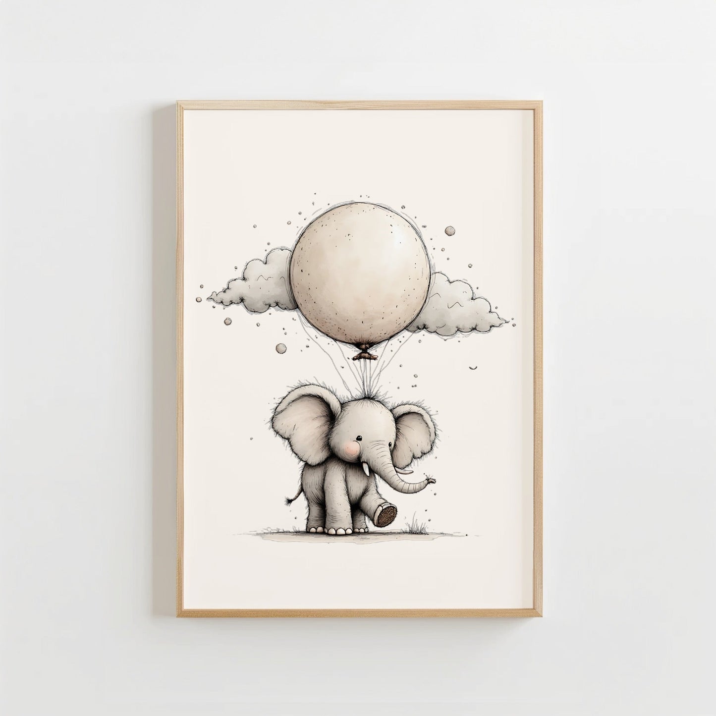 Baby Olifantje met Ballon - Babykamer Poster of Canvas wanddecoratie