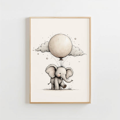 Baby Olifantje met Ballon - Babykamer Poster of Canvas wanddecoratie