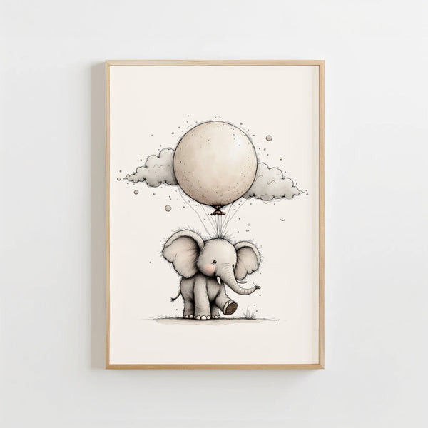 Baby Olifantje met Ballon - Babykamer Poster of Canvas wanddecoratie