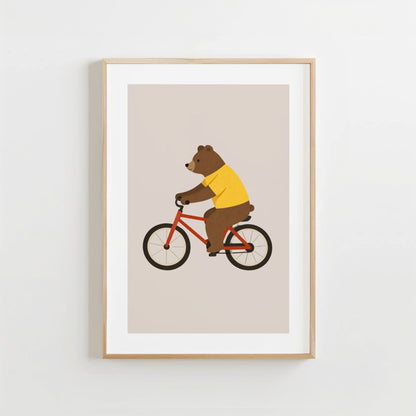 Beer op Fiets - Babykamer Poster of Canvas wanddecoratie