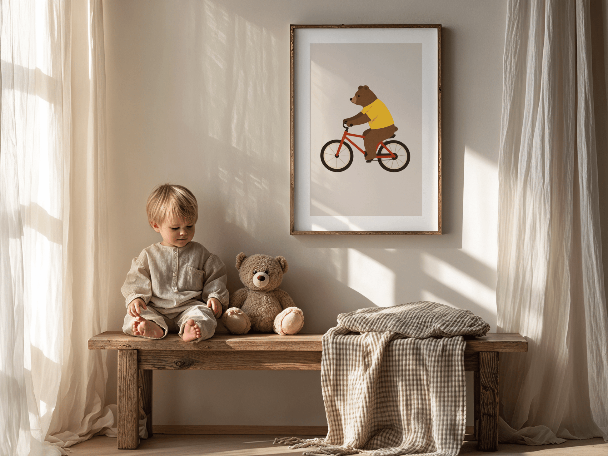 Beer op Fiets - Babykamer Poster of Canvas wanddecoratie