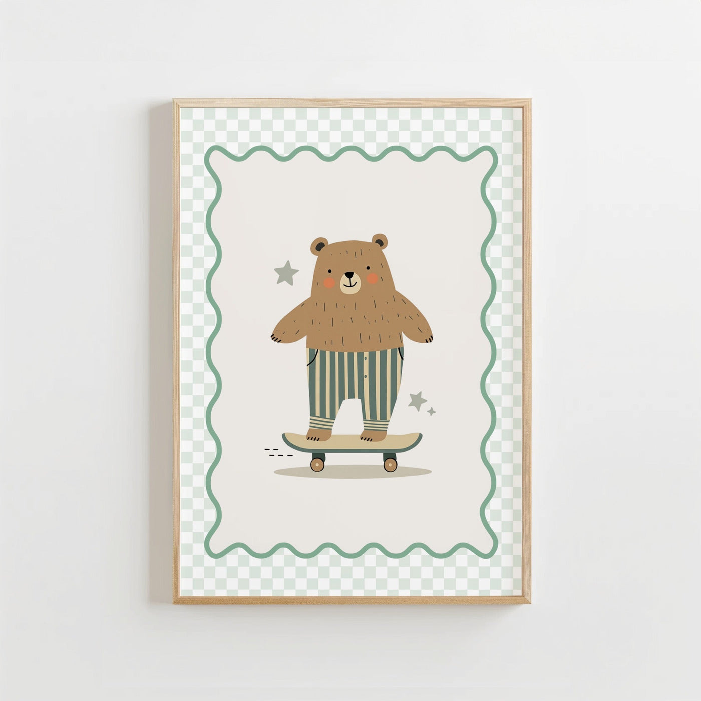 Beer op Skateboard - Kinderkamer Poster of Canvas wanddecoratie