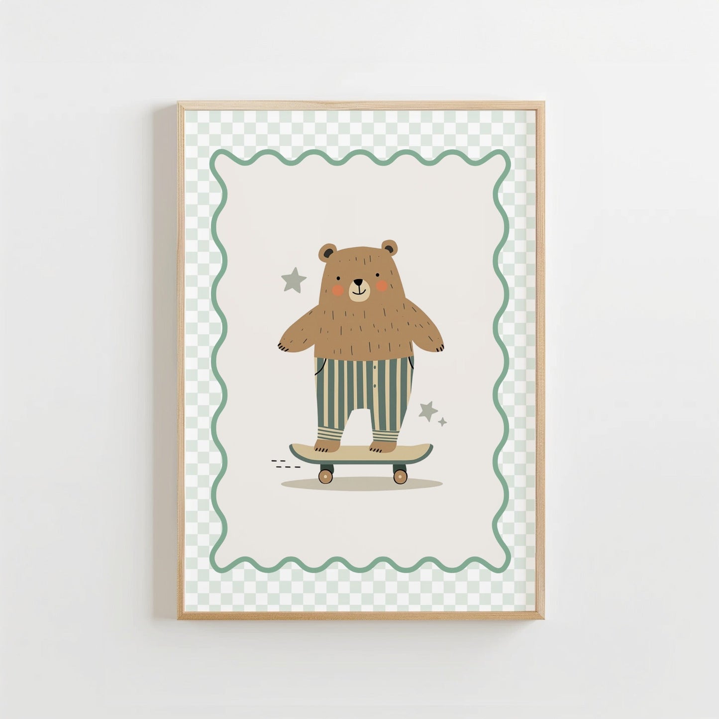 Beer op Skateboard - Kinderkamer Poster of Canvas wanddecoratie