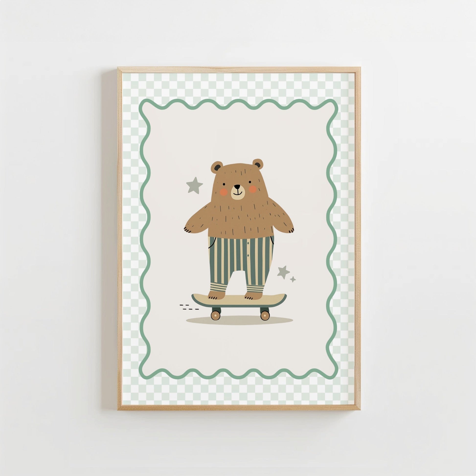Beer op Skateboard - Kinderkamer Poster of Canvas wanddecoratie