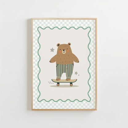 Beer op Skateboard - Kinderkamer Poster of Canvas wanddecoratie