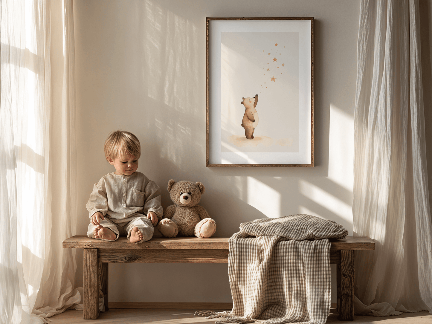 Beer Sterren Droom - Kinderkamer Poster of Canvas wanddecoratie