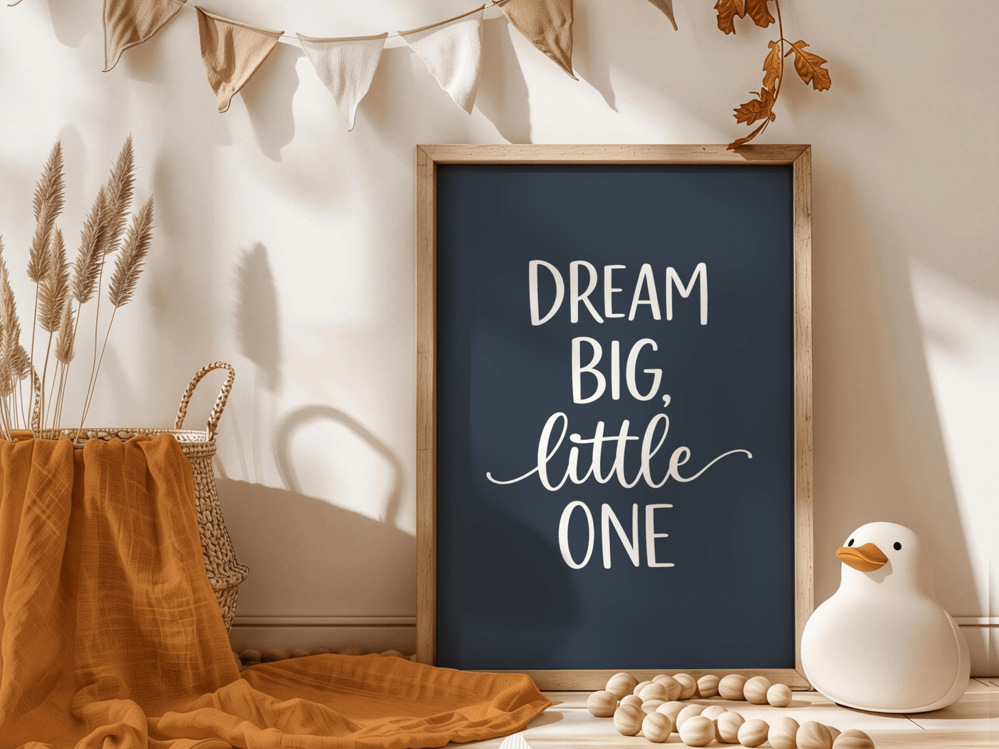 Dream Big Blauw - Kinderkamer Poster of Canvas wanddecoratie