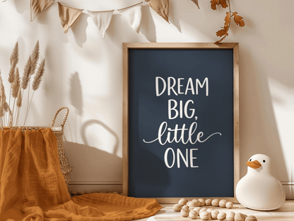 Dream Big Blauw - Kinderkamer Poster of Canvas wanddecoratie