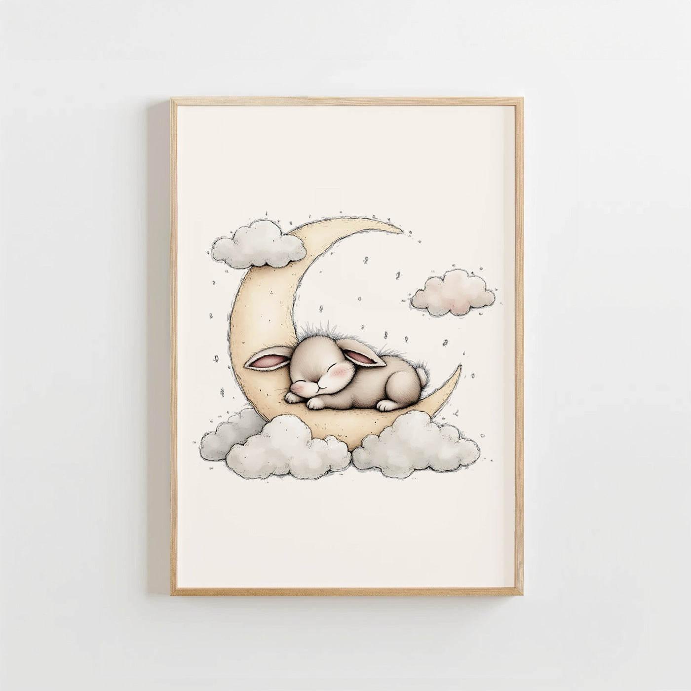 Dromend Konijn en Maan - Babykamer Poster of Canvas wanddecoratie