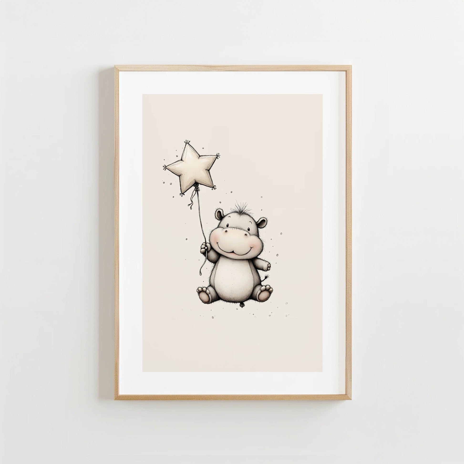 Dromerig Nijlpaardje Ster - Babykamer Poster of Canvas wanddecoratie