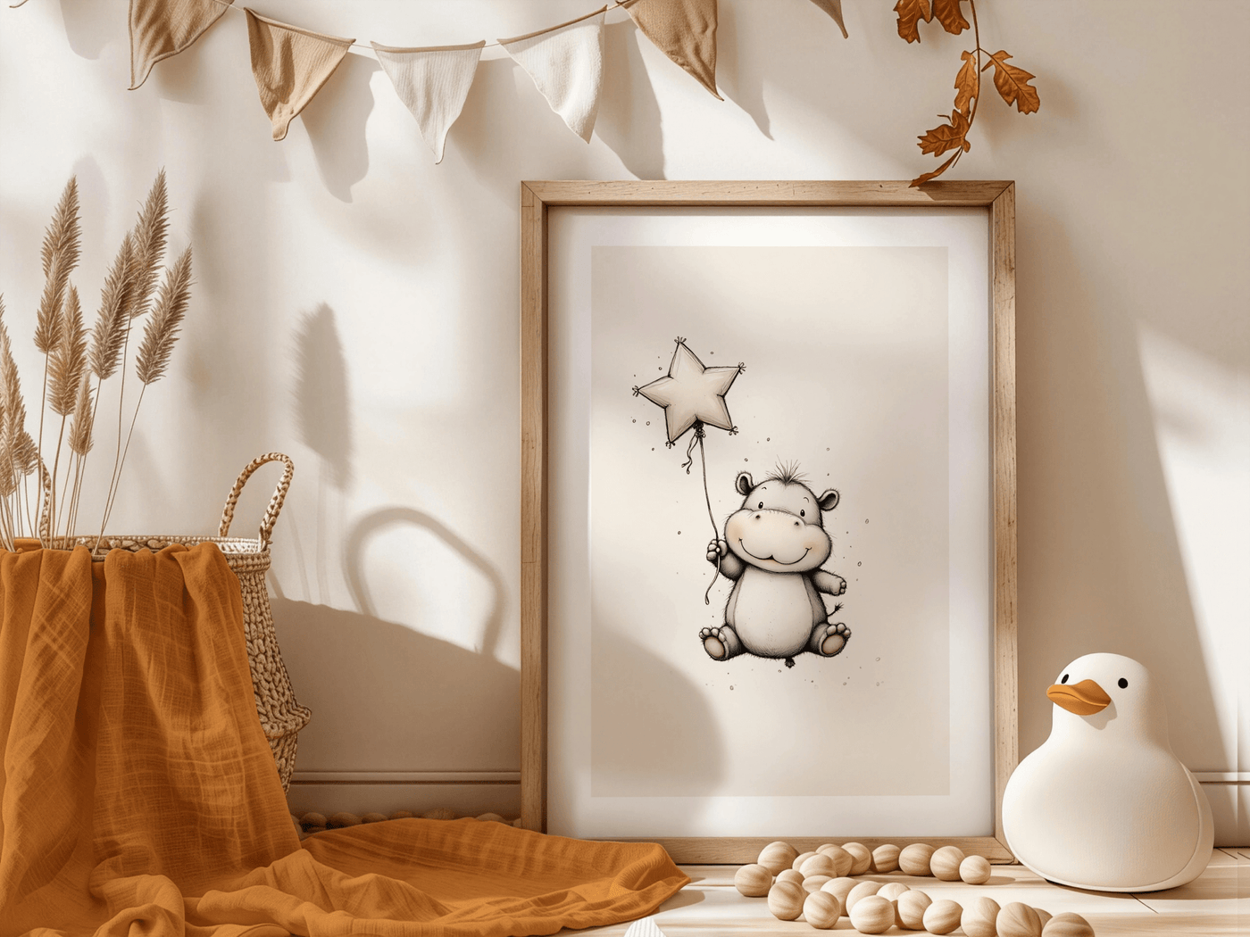 Dromerig Nijlpaardje Ster - Babykamer Poster of Canvas wanddecoratie