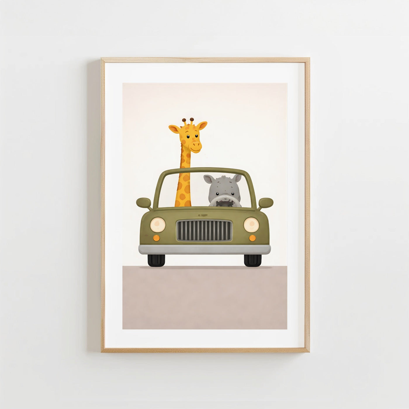 Giraffe Safari Rit - Kinderkamer Poster of Canvas wanddecoratie